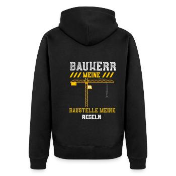 Bauherr Meine Baustelle Meine Re... - Unisex Premium Bio Zip Hoodie - Schwarz - Hinten - Nico (187cm)