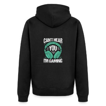Can't Hear You I'm Gaming - Unisex Premium Bio Zip Hoodie - Schwarz - Hinten - Nico (187cm)