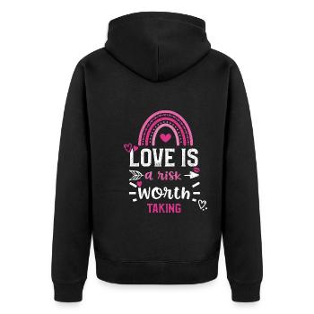 Love is a risk worth taking - Unisex Premium Organic Zip Hoodie - black - Back - Nico (187cm)