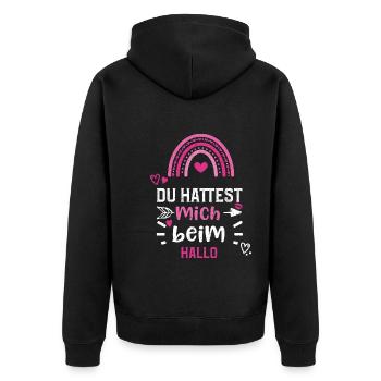Du hattest mich beim Hallo - Unisex Premium Bio Zip Hoodie - Schwarz - Hinten - Nico (187cm)