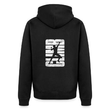 Klettern Kletterer Bouldern Berge Climbing - Unisex Premium Bio Zip Hoodie - Schwarz - Hinten - Nico (187cm)