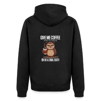 Coffee Owl - donne-moi du café et silence ou meurs - Veste à capuche bio Premium Unisexe - noir - Dos - Nico (187cm)