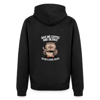 Coffee Owl - donne-moi du café et silence ou meurs - Veste à capuche bio Premium Unisexe - noir - Dos - Nico (187cm)