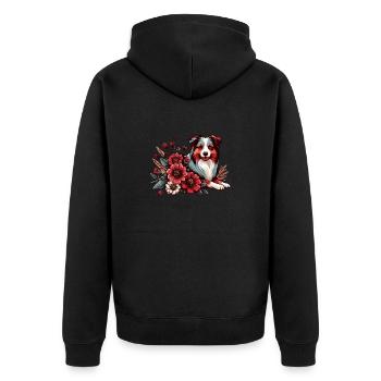 Australian Shepherd Cottage Core Blumen merle - Unisex Premium Bio Zip Hoodie - Schwarz - Hinten - Nico (187cm)