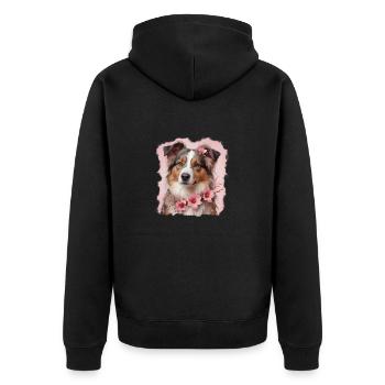 AUSTRALISCHER SCHÄFERHUND - Unisex Premium Bio Zip Hoodie - Schwarz - Hinten - Nico (187cm)