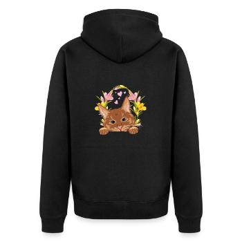 Jeter un coup d’œil mignon chat roux avec une couronne de fleurs - Veste à capuche bio Premium Unisexe - noir - Dos - Nico (187cm)