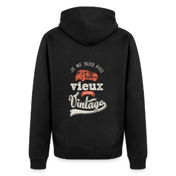 anniversaire voiture ancienne pas vieux vintage - Veste à capuche bio Premium Unisexe - noir - Dos - Nico (187cm)