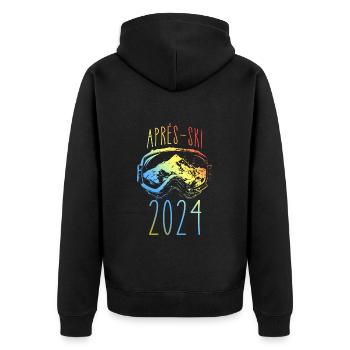 Apres Ski 2024 Berge Bunt - Unisex Premium Bio Zip Hoodie - Schwarz - Hinten - Nico (187cm)
