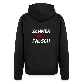 schwer und falsch - Unisex Premium Bio Zip Hoodie - Schwarz - Hinten - Nico (187cm)