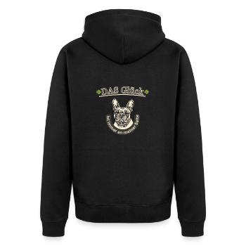 F. Bulldogge,Das Glück ist immer an meiner Seite - Unisex Premium Bio Zip Hoodie - Schwarz - Hinten - Nico (187cm)