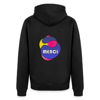 MERCI. THANKS. THANK YOU. ANNIVERSAIRE. NAISSANCE. - Veste à capuche bio Premium Unisexe - noir - Dos - Nico (187cm)