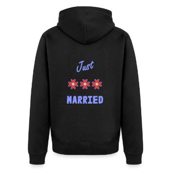 PAAR. ICH HABE GERADE GEHEIRATET. Junggesellinnenabschied. HEILIGER VALENTINSTAG. MARIES - Unisex Premium Bio Zip Hoodie - Schwarz - Hinten - Nico (187cm)
