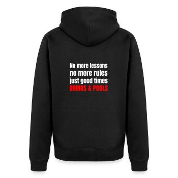 Plus de cours, plus de règles, juste de bons moments - Veste à capuche bio Premium Unisexe - noir - Dos - Nico (187cm)