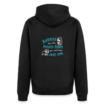 Aussies are like Potato Chips - turquoise - Unisex Premium Organic Zip Hoodie - black - Back - Nico (187cm)
