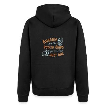 Aussies are like Potato Chips - gold - Unisex Premium Organic Zip Hoodie - black - Back - Nico (187cm)