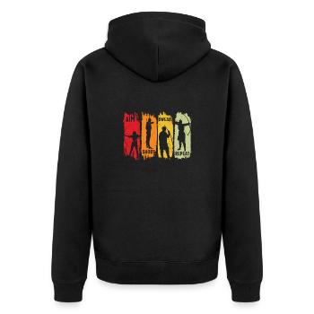 Aim Shoot Swear Repeat Archery Retro Sunset - Unisex Premium Bio Zip Hoodie - Schwarz - Hinten - Nico (187cm)