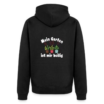 Mein Garten ist mir heilig - Unisex Premium Bio Zip Hoodie - Schwarz - Hinten - Nico (187cm)