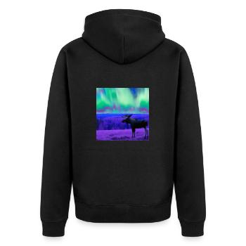 Elch schaut Polarlichter an - Unisex Premium Bio Zip Hoodie - Schwarz - Hinten - Nico (187cm)