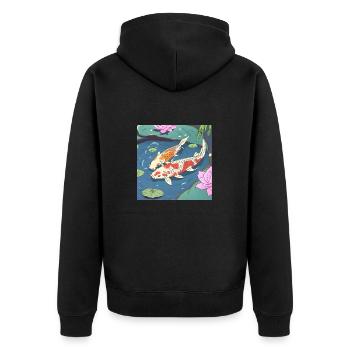 Koi Karpfen in einem Teich - Unisex Premium Bio Zip Hoodie - Schwarz - Hinten - Nico (187cm)