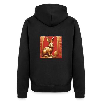 Goldener Hase - Unisex Premium Bio Zip Hoodie - Schwarz - Hinten - Nico (187cm)