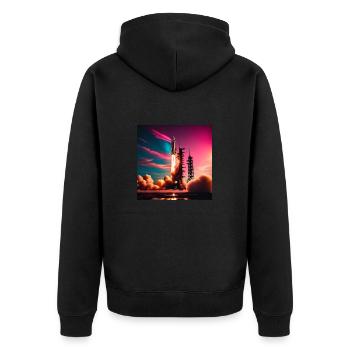 Lancement d’une fusée au coucher du soleil - Veste à capuche bio Premium Unisexe - noir - Dos - Nico (187cm)
