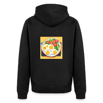 Oeufs au plat dans une assiette avec salade - Veste à capuche bio Premium Unisexe - noir - Dos - Nico (187cm)