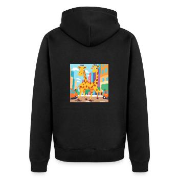 2 giraffes running in a city with cars - Unisex Premium Organic Zip Hoodie - black - Back - Nico (187cm)