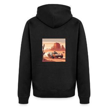 Race car driving through the desert - Unisex Premium Organic Zip Hoodie - black - Back - Nico (187cm)