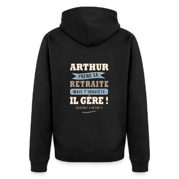 Arthur humour retraite cadeau retraité - Veste à capuche bio Premium Unisexe - noir - Dos - Nico (187cm)