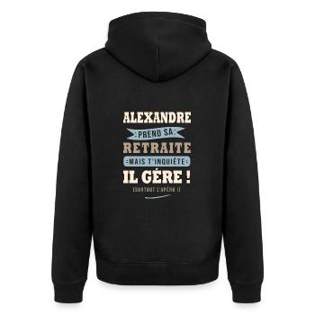 Alexandre humour retraite cadeau retraité - Veste à capuche bio Premium Unisexe - noir - Dos - Nico (187cm)