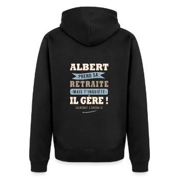 Albert humour retraite cadeau retraité - Veste à capuche bio Premium Unisexe - noir - Dos - Nico (187cm)