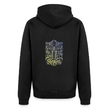 Der Herr Ist Mein Hirte Jesus Bibelspruch - Unisex Premium Bio Zip Hoodie - Schwarz - Hinten - Nico (187cm)