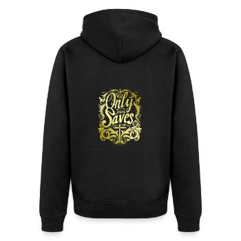 Jesus Rettet Christliche Sprüche Bibelverse Glaube - Unisex Premium Bio Zip Hoodie - Schwarz - Hinten - Nico (187cm)