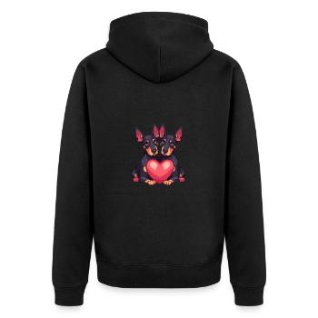 Doberman Chien Couple Amour La Saint-Valentin - Veste à capuche bio Premium Unisexe - noir - Dos - Nico (187cm)