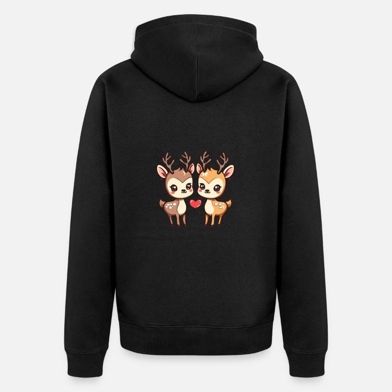 Cerf Couple Amour Saint-Valentin - Veste à capuche bio Premium Unisexe - noir