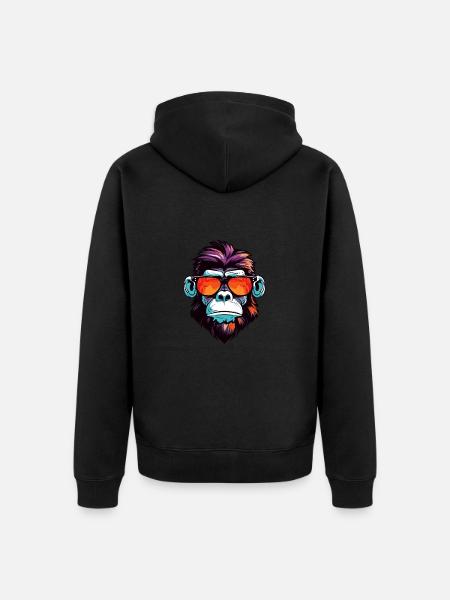 Monkey Head Portrait Cool - Unisex Premium Organic Zip Hoodie - black
