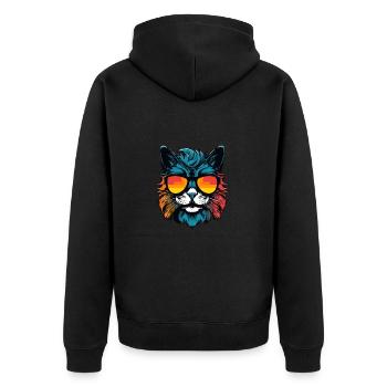 Katze Kopf Porträt Cool - Unisex Premium Bio Zip Hoodie - Schwarz - Hinten - Nico (187cm)