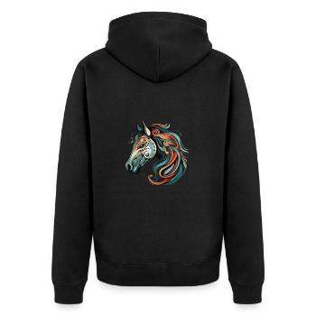 Pferd Porträt - Unisex Premium Bio Zip Hoodie - Schwarz - Hinten - Nico (187cm)
