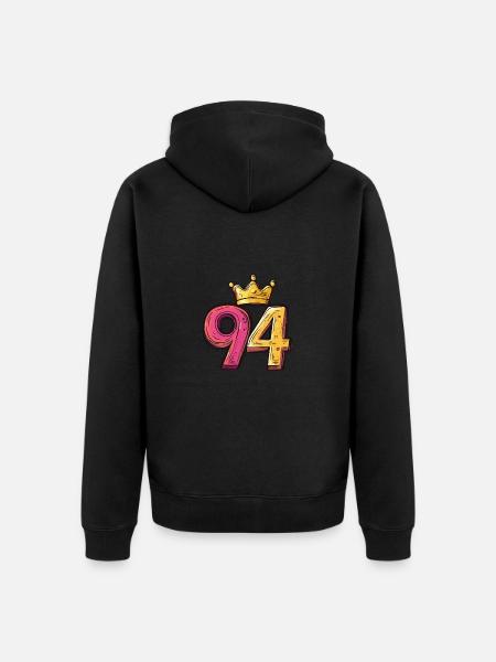 94 Numéro Jersey Couronne - Veste à capuche bio Premium Unisexe - noir