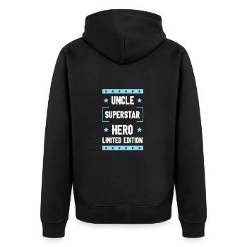 Onkel Limited Edition Spruch - Unisex Premium Bio Zip Hoodie - Schwarz - Hinten - Nico (187cm)