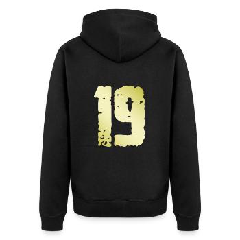 19 Zahl Vintage - Unisex Premium Bio Zip Hoodie - Schwarz - Hinten - Nico (187cm)