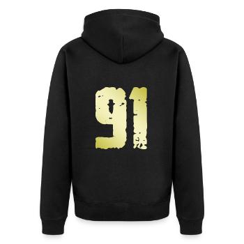 91 Number Vintage - Unisex Premium Organic Zip Hoodie - black - Back - Nico (187cm)