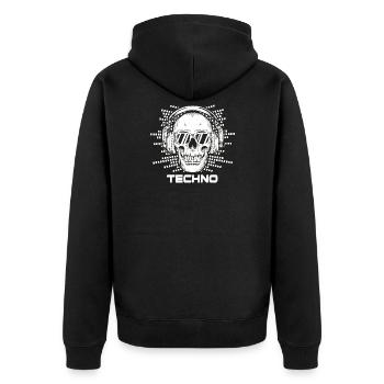Techno Music Minimal Skull Glasses - Unisex Premium Organic Zip Hoodie - black - Back - Nico (187cm)