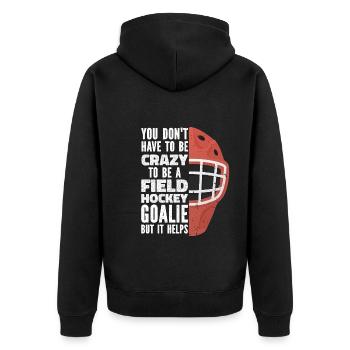 Verrückter Feldhockey-Torwart - Unisex Premium Bio Zip Hoodie - Schwarz - Hinten - Nico (187cm)