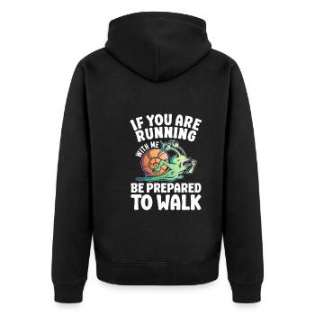Langsam Laufen Joggen - Slow Runner - Unisex Premium Bio Zip Hoodie - Schwarz - Hinten - Nico (187cm)