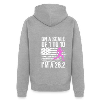 26.2 Meilen Marathon - Marathonläufer - Unisex Premium Bio Zip Hoodie - Grau meliert - Hinten - Nico (187cm)