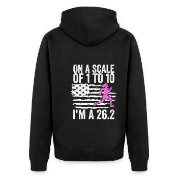 26.2 Meilen Marathon - Marathonläufer - Unisex Premium Bio Zip Hoodie - Schwarz - Hinten - Nico (187cm)