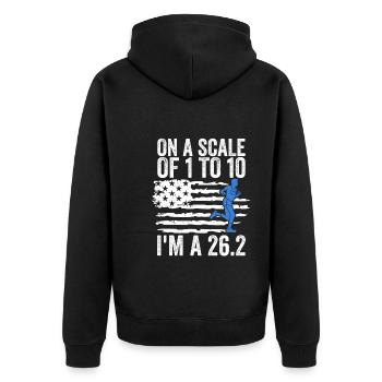 26.2 Meilen Marathon - Marathonläufer - Unisex Premium Bio Zip Hoodie - Schwarz - Hinten - Nico (187cm)