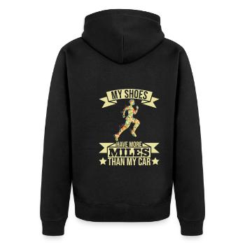 Laufen Schuhe haben mehr Meilen als mein Auto - Unisex Premium Bio Zip Hoodie - Schwarz - Hinten - Nico (187cm)