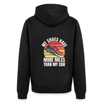 Laufen Schuhe haben mehr Meilen als mein Auto - Unisex Premium Bio Zip Hoodie - Schwarz - Hinten - Nico (187cm)